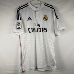Real Madrid 2014/15 Home Soccer Jersey Adidas Climalite Men’s Medium White/Pink